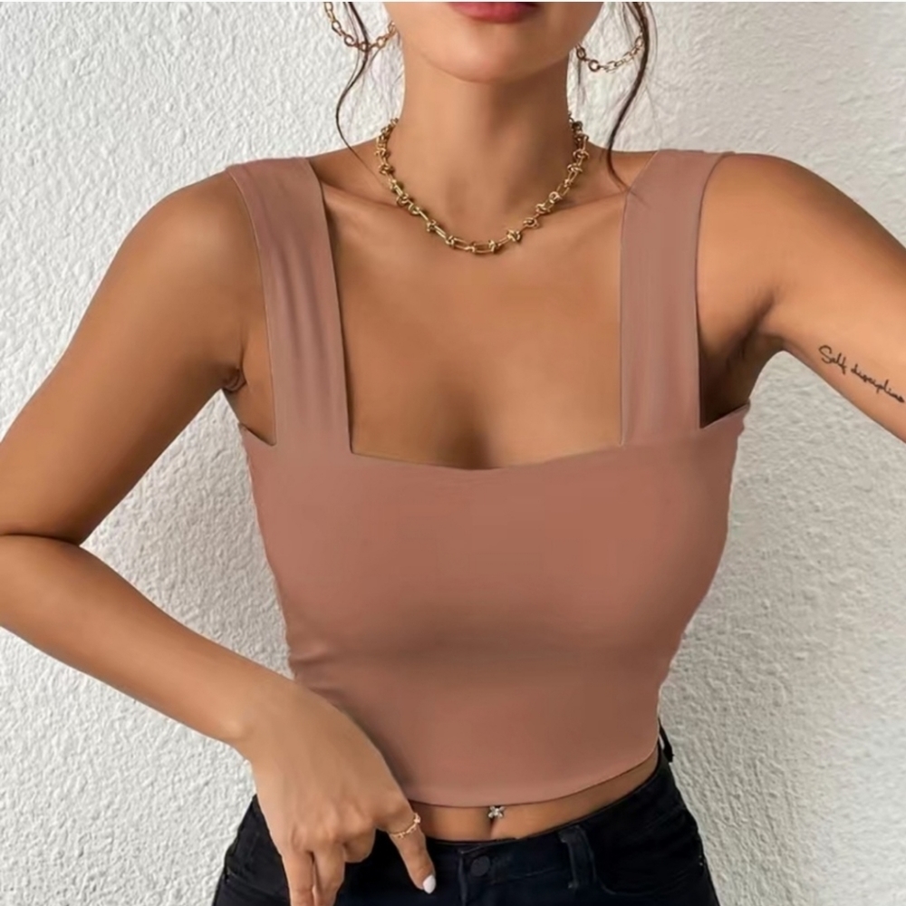 Brown Wide Strapped Tank Top